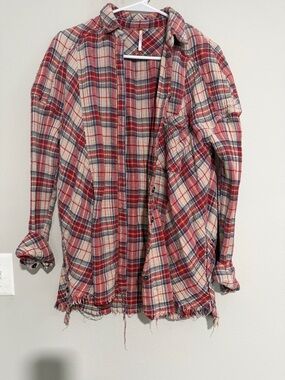 Free People Multicolor Plaid Button-Up Shirt Jacket